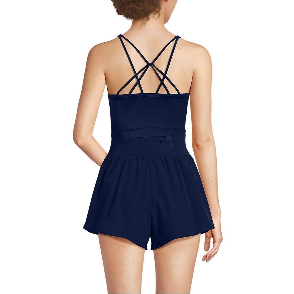 Land's End One Piece Strappy X Back Swim Romper adjustable Deep Sea Navy Various - Picture 3 of 12